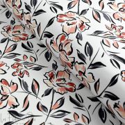 Tissu french terry motif fleurs collection "Alyssa" - Blanc, rouge et bleu jeans - Les Filles à Pois ® - Oeko-Tex ® Les Filles à