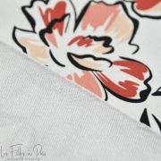 Tissu french terry motif fleurs collection "Alyssa" - Blanc, rouge et bleu jeans - Les Filles à Pois ® - Oeko-Tex ® Les Filles à