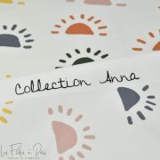 Tissu french terry motif soleil collection "Anna" - Blanc et multicolore - Les Filles à Pois ® - Oeko-Tex ® Les Filles à Pois - 