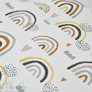 Tissu french terry "Arc-en-ciel bohème" blanc et multicolore - Collection Anna - Les Filles à Pois Design Les Filles à Pois - De