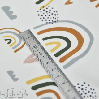 Tissu french terry "Arc-en-ciel bohème" blanc et multicolore - Collection Anna - Les Filles à Pois Design Les Filles à Pois - De