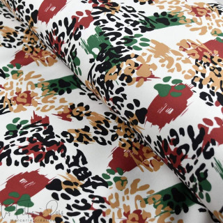 Tissu french terry motif léopard collection "Contrastes" - Blanc, vert, rouge et noir - Les Filles à Pois ® - Oeko-Tex ® Les Fil