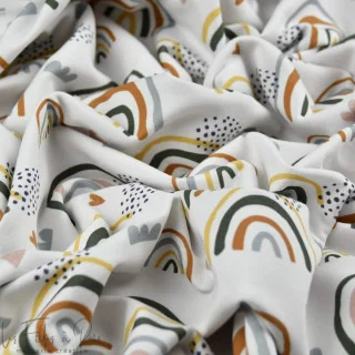 Tissu french terry "Arc-en-ciel bohème" blanc et multicolore - Collection Anna - Les Filles à Pois Design Les Filles à Pois - De