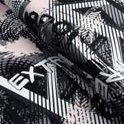 Tissu Jersey-interlock sport motif Extrême collection "Vitamins" - Noir, gris et rose - Les Filles à Pois ® - Oeko-Tex ®