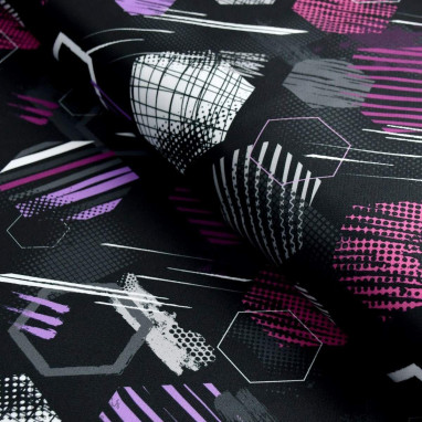 Jersey-interlock sport motif hexagone collection "Vitamin" - Noir et rose fuchsia - Les Filles à Pois ® - Oeko-Tex ® Les Filles 