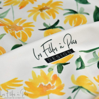 Tissu lycra motif tournesol collection "Amanda" - Blanc et jaune - Les Filles à Pois ® - Oeko-Tex ® Les Filles à Pois - Design ®