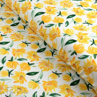 Tissu lycra motif tournesol collection "Amanda" - Blanc et jaune - Les Filles à Pois ® - Oeko-Tex ® Les Filles à Pois - Design ®