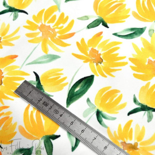 Tissu lycra motif tournesol collection "Amanda" - Blanc et jaune - Les Filles à Pois ® - Oeko-Tex ® Les Filles à Pois - Design ®