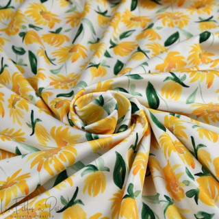 Tissu lycra motif tournesol collection "Amanda" - Blanc et jaune - Les Filles à Pois ® - Oeko-Tex ® Les Filles à Pois - Design ®