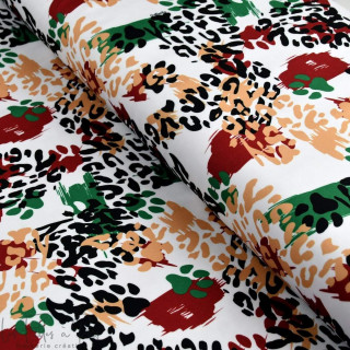 Tissu lycra motif léopard collection "Contrastes" - Blanc, vert, rouge et noir - Les Filles à Pois ® - Oeko-Tex ® Les Filles à P