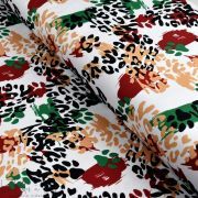 Tissu lycra motif léopard collection "Contrastes" - Blanc, vert, rouge et noir - Les Filles à Pois ® - Oeko-Tex ®