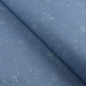 Tissu popeline de coton motif fleurs collection "Alyssa" - Bleu jeans - Les Filles à Pois ® - Oeko-Tex ® Les Filles à Pois - Des