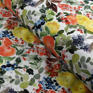 Tissu french terry motif fruits collection "Amanda" - Blanc et multicolore - Les Filles à Pois ® - Oeko-Tex ® Les Filles à Pois 
