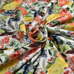 Tissu french terry motif fruits collection "Amanda" - Blanc et multicolore - Les Filles à Pois ® - Oeko-Tex ® Les Filles à Pois 