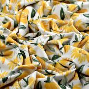 Tissu jersey motif fleurs tournesol collection "Amanda" - Blanc et jaune - Les Filles à Pois ® - Oeko-Tex ® Les Filles à Pois - 