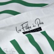 Panneau de tissu jersey motif rayures marinières collection "Little Sardine" - Blanc et vert - Les Filles à Pois ® - Oeko-Tex ® 