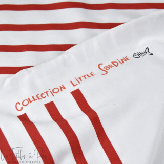 Panneau de tissu jersey motif rayures marinières collection "Little Sardine" - Blanc et rouge - Les Filles à Pois Les Filles à P
