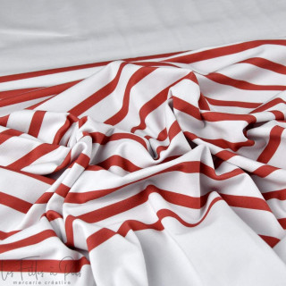 Panneau de tissu jersey motif rayures marinières collection "Little Sardine" - Blanc et rouge - Les Filles à Pois Les Filles à P
