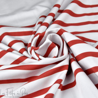 Panneau de tissu jersey motif rayures marinières collection "Little Sardine" - Blanc et rouge - Les Filles à Pois Les Filles à P