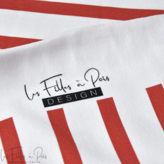 Panneau de tissu jersey motif rayures marinières collection "Little Sardine" - Blanc et rouge - Les Filles à Pois Les Filles à P