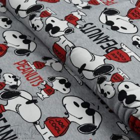 Tissu jersey coton motif Snoopy "Joe Cool" - Gris, Rouge, blanc et noir - Bio - Peanuts ® Peanuts ® - 1