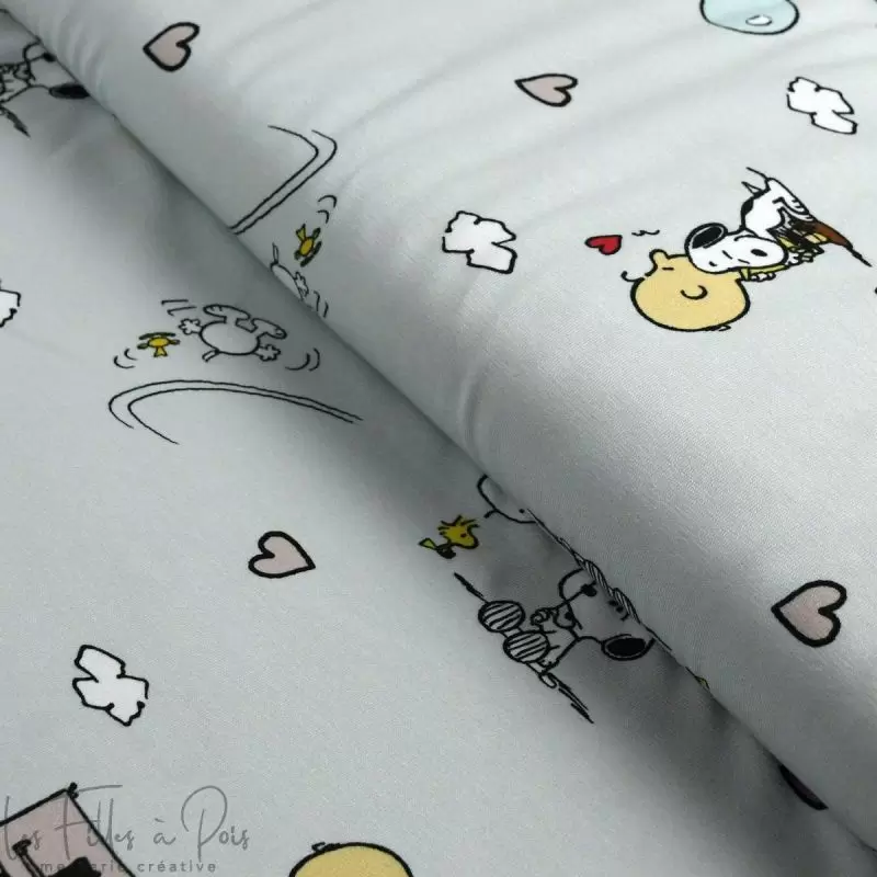 Tissu jersey coton motif Snoopy "Postbox" - Vert menthe - Bio - Peanuts ® Peanuts ® - 1