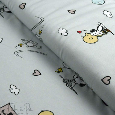 Tissu jersey coton motif Snoopy "Postbox" - Vert menthe - Bio - Peanuts ® Peanuts ® - 1