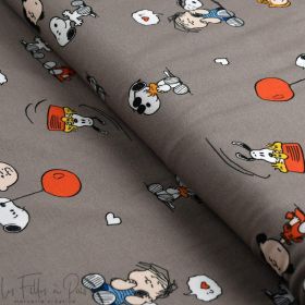 Tissu jersey coton motif Snoopy "Balloon" - Taupe - Bio - Peanuts ® Peanuts ® - 1