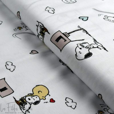 Tissu jersey coton motif Snoopy "Postbox" - Blanc - Bio - Peanuts ® Peanuts ® - 1