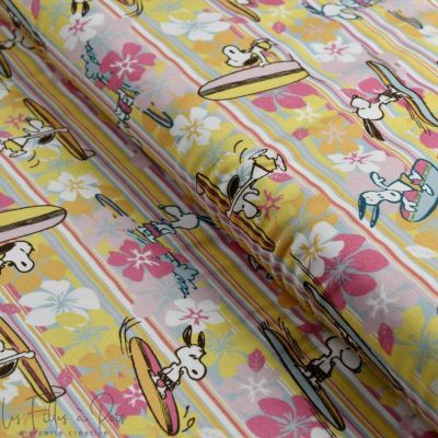 Tissu jersey coton motif Snoopy "Aloha" - Multicolore - Bio - Peanuts ® Peanuts ® - 1