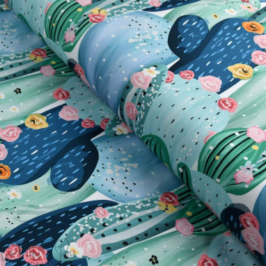 Tissu lycra motif cactus et fleurs - Multicolore - Oeko-Tex ® Autres marques - Tissus et mercerie - 1