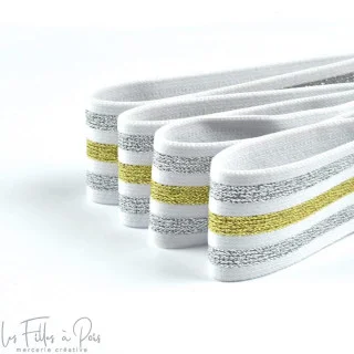Elástico plano com riscas de lurex - Branco, prateado e dourado - 40 mm Autres marques - Tissus et mercerie - 1