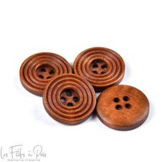 Bouton rond en bois vernis - 20mm - Marron - Lot de 6  - 1