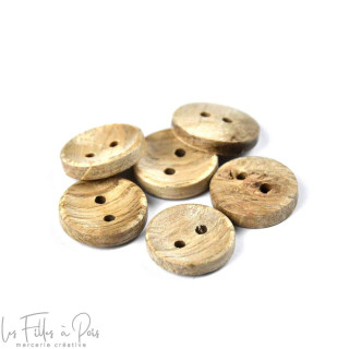 Bouton rond en naturel  - 15mm - Beige - Lot de 6  - 1