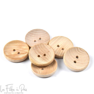 Bouton rond en naturel - 20mm - Beige - Lot de 6  - 1