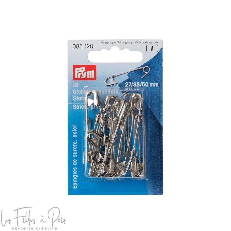 Epingle de sûreté en acier 27/38/50mm - Argenté - 18 pièces - Prym ® 085120 Prym ® - Mercerie - 1 Epingle de sûreté en acier 27/38/50mm - Argenté - 18 pièces - Prym ® 085120 Prym ® - Mercerie - 1