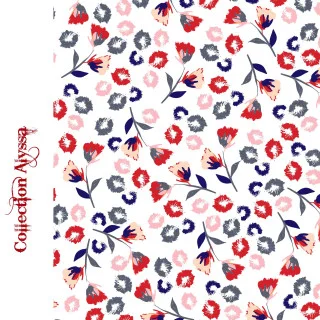 Tissu popeline de coton fleurs "Rouge Baiser" rouge, bleu et blanc - Collection Alyssa - Les Filles à Pois Design Les Filles à P