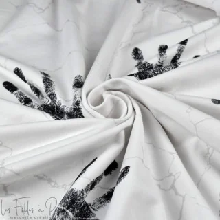 Coupon de tissu french terry motif empreintes "Random" - Blanc et noir - 250cm - Les Filles à Pois Les Filles à Pois - Design : 