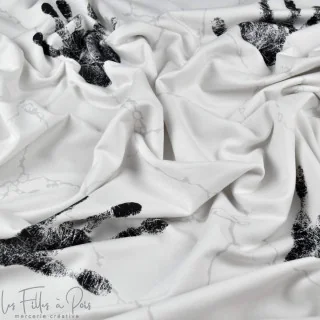 Coupon de tissu french terry motif empreintes "Random" - Blanc et noir - 250cm - Les Filles à Pois Les Filles à Pois - Design : 