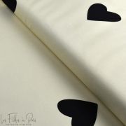 Tissu french terry motif coeurs collection "Audace" - Ecru et noir - Les Filles à Pois ® - Oeko-Tex ®