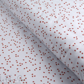 Tissu jersey motif petits coeur collection "Coco" - Blanc, rouge et noir - Les Filles à Pois ® - Oeko-Tex ® Les Filles à Pois - 