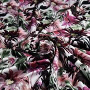 Panneau de tissu lycra motif fleurs et pois collection "Amanda" - Tons violet et kaki - Les Filles à Pois ® - Oeko-Tex ® Les Fil