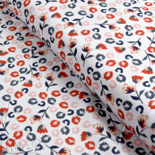 Tissu popeline de coton motif fleurs collection "Alyssa" - Rouge, bleu et blanc - Les Filles à Pois ® - Oeko-Tex ® Les Filles à 