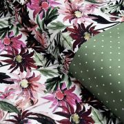 Panneau de tissu lycra motif fleurs et pois collection "Amanda" - Tons violet et kaki - Les Filles à Pois ® - Oeko-Tex ®