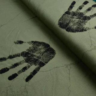 Coupon de tissu popeline de coton motif empreintes "Random" - Vert kaki et noir - 180cm - Les Filles à Pois Les Filles à Pois - 