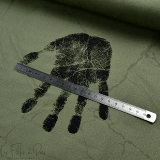 Coupon de tissu popeline de coton motif empreintes "Random" - Vert kaki et noir - 180cm - Les Filles à Pois Les Filles à Pois - 