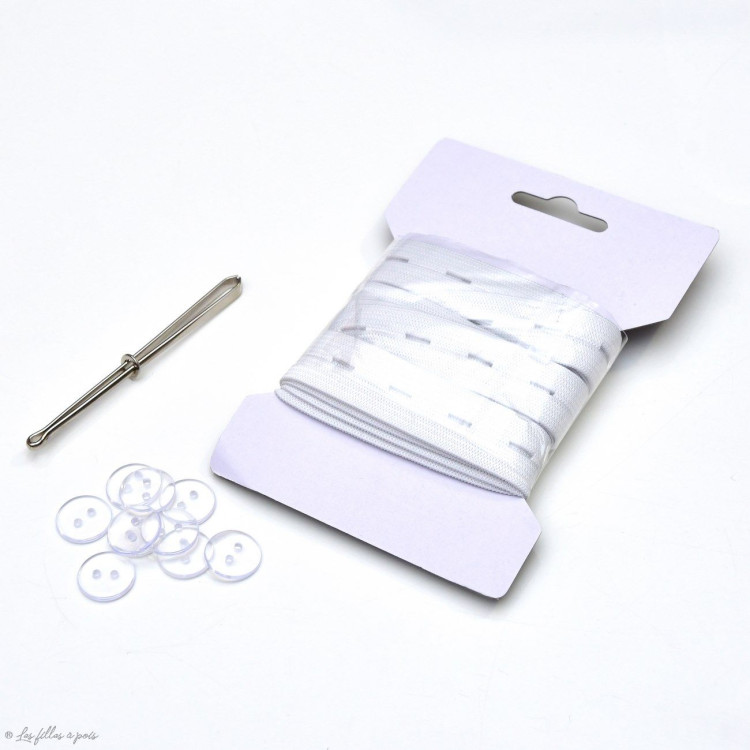 Kit élastique boutonnière, boutons et passe-lacet - 20mm Autres marques - Tissus et mercerie - 1 Kit élastique boutonnière, boutons et passe-lacet - 20mm Autres marques - Tissus et mercerie - 1