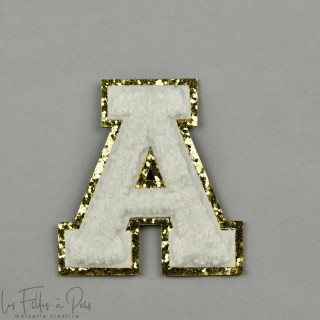 Ecusson lettres de l'alphabet en éponge - Blanc et doré - Thermocollant Autres marques - Tissus et mercerie - 1