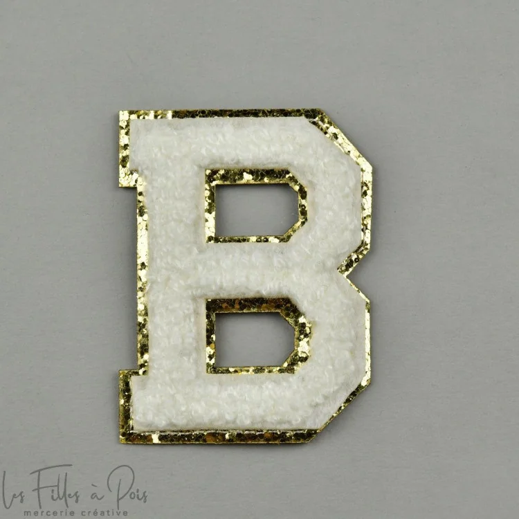 Ecusson lettres de l'alphabet en éponge - Blanc et doré - Thermocollant Tissus et mercerie créative – Nos sélections sans marque