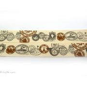 Ruban coton vintage motif cachet de poste écru et marron - 25mm - 2